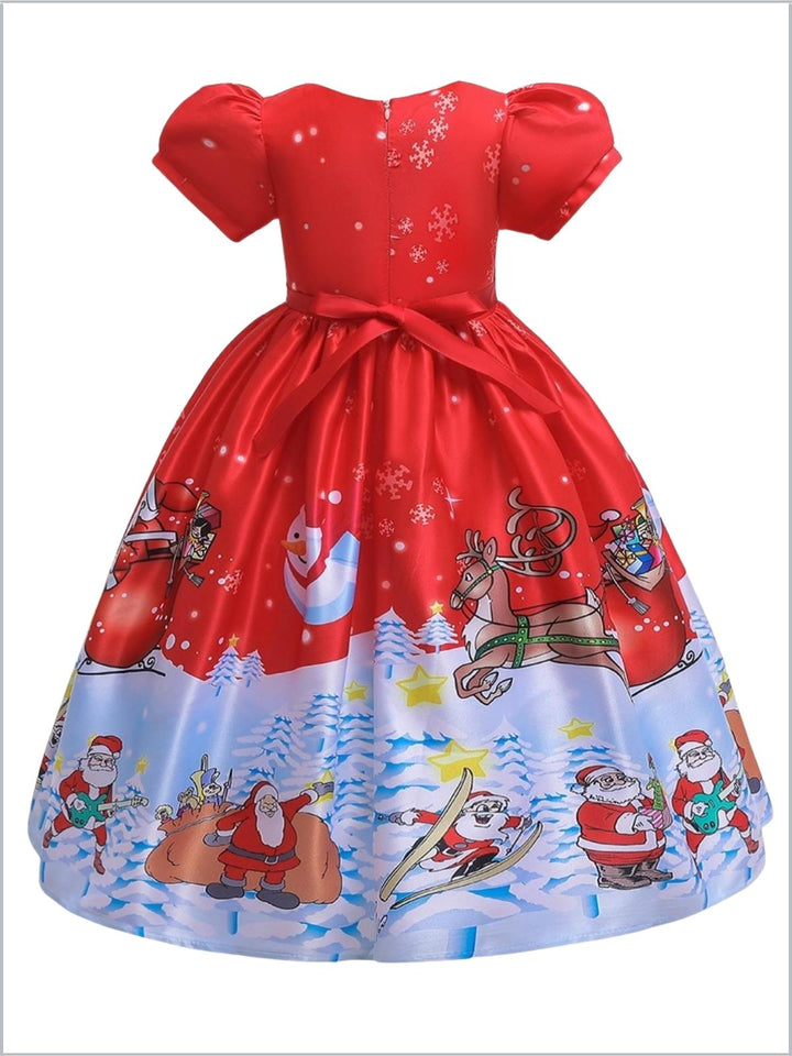 Girls Winter Formal Dress | Christmas Print Special Occasion Dress 