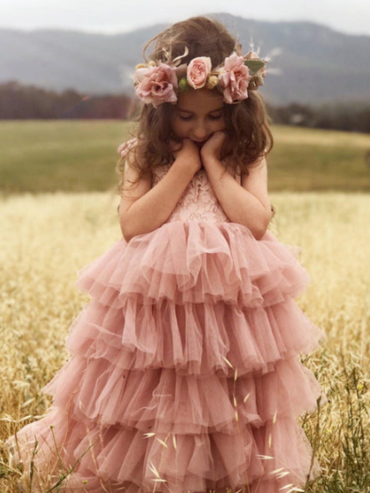 girls tulle dress Fawn (soft pink tulle) 5T Model Spencer Blush Tiered Ruffle Tulle Dress