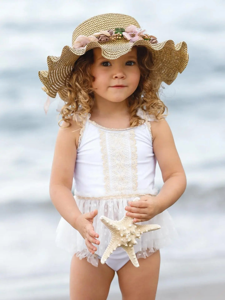 Toddler Swimwear | Little Girls Lace Ruffled Peplum Two Piece Swimsuit