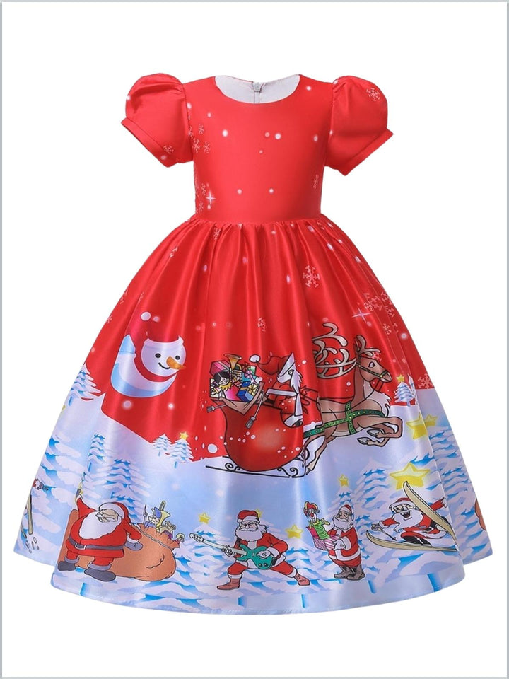 Girls Winter Formal Dress | Christmas Print Special Occasion Dress 