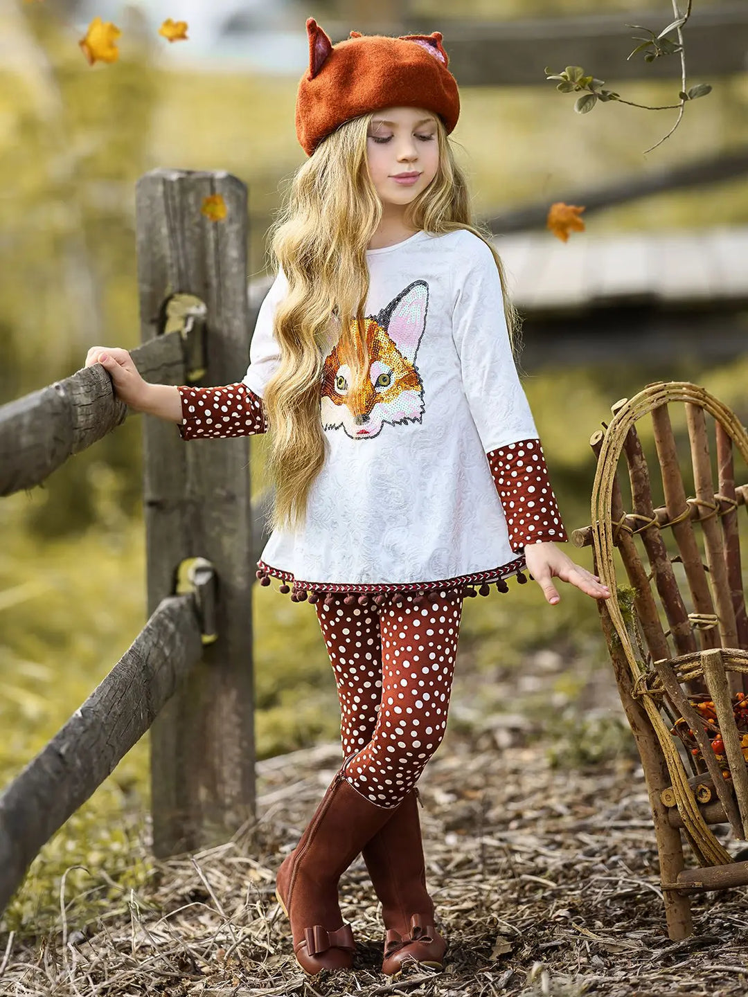 Girls Cuffed Long Sleeve Applique Swing Tunic And Legging Set Mia Belle Girls