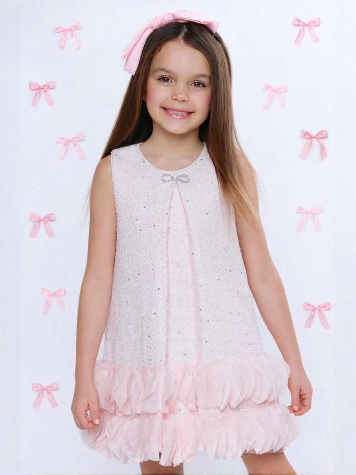 Elegant Bow Pearl Tweed Shift Dress Mia Belle Girls