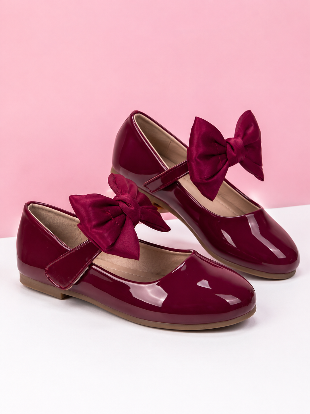 Burgundy Statement Bow Mary Jane Flats