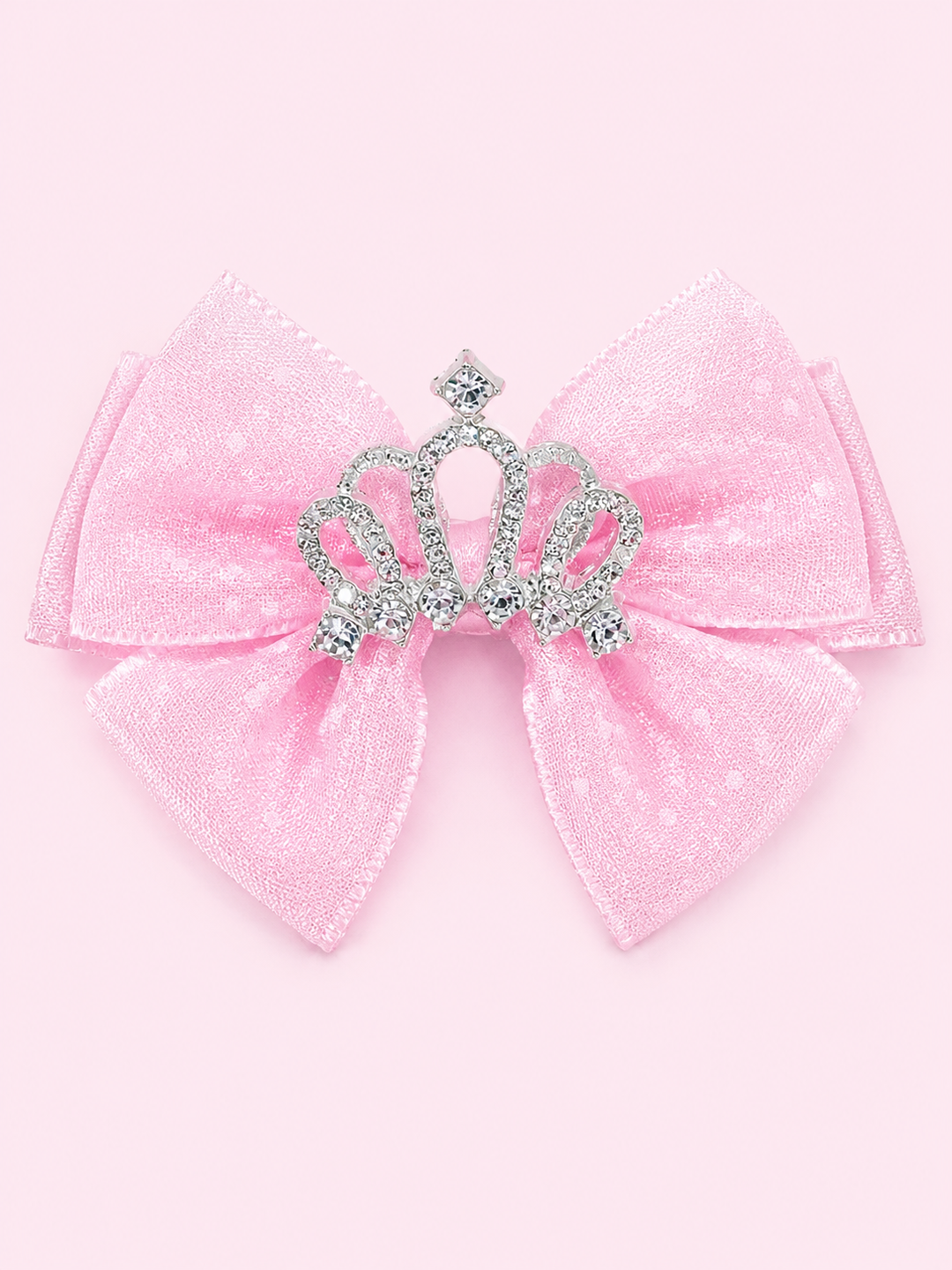 Princess Sparkle Tiara Pink Bow Hair Clip