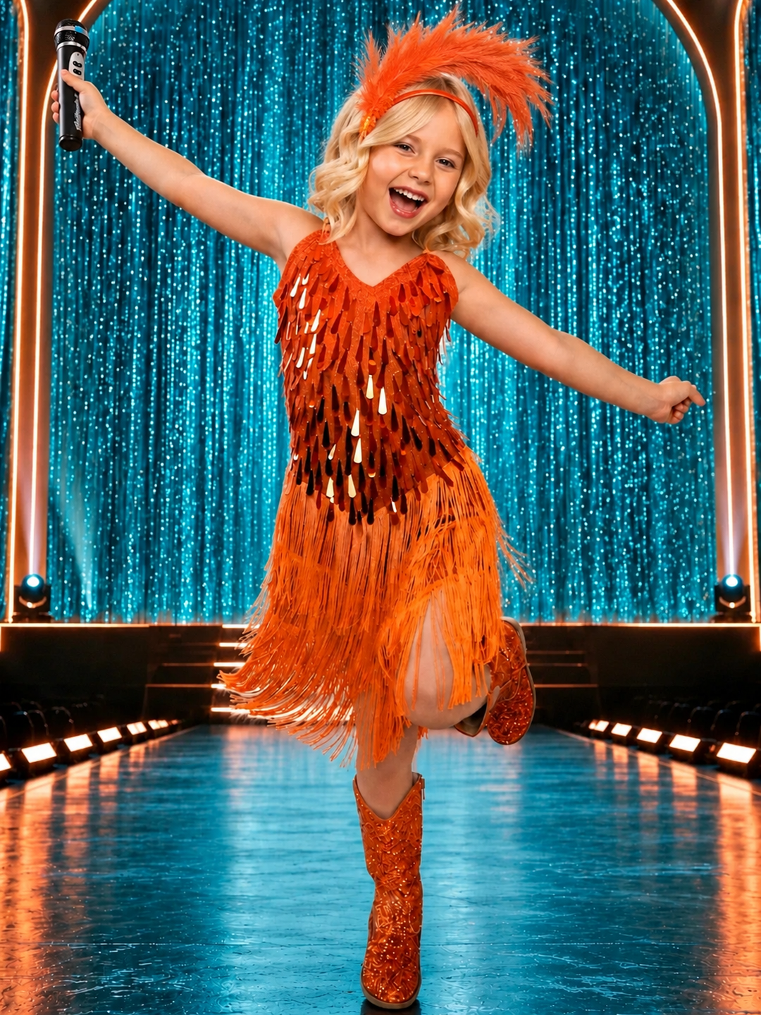 The Showgirl Era Orange Fringe Halloween Costume