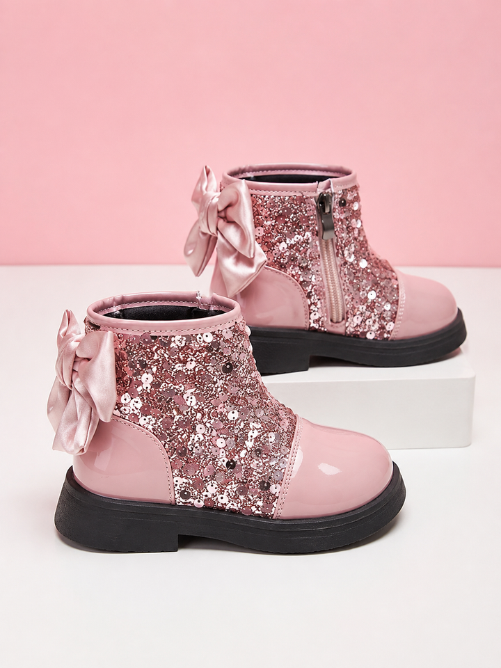 Pink Sparkle Bow Ankle Boots