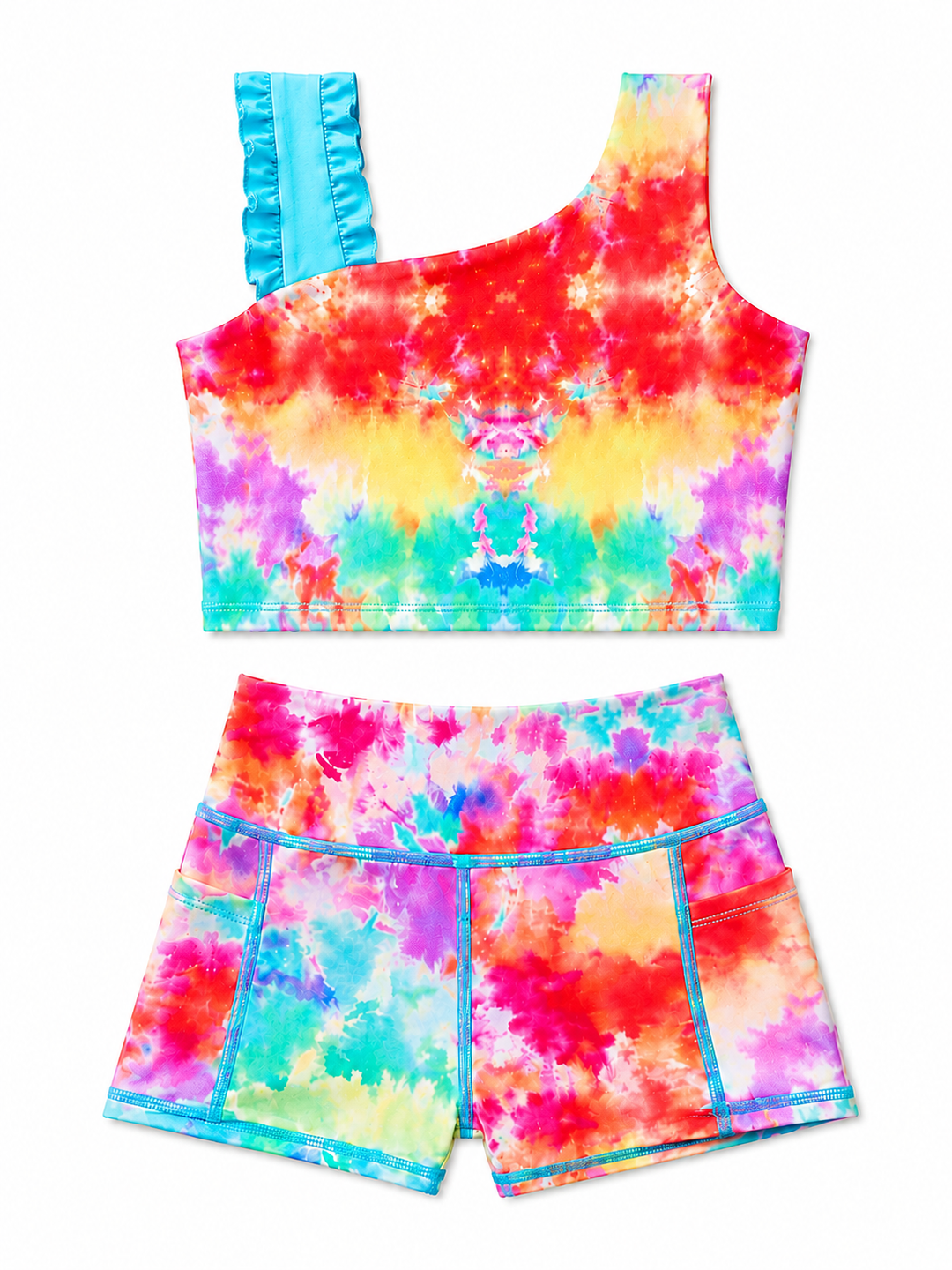 Sunburst Tie-Dye Top, Shorts, & Leggings 3-Piece Active Set