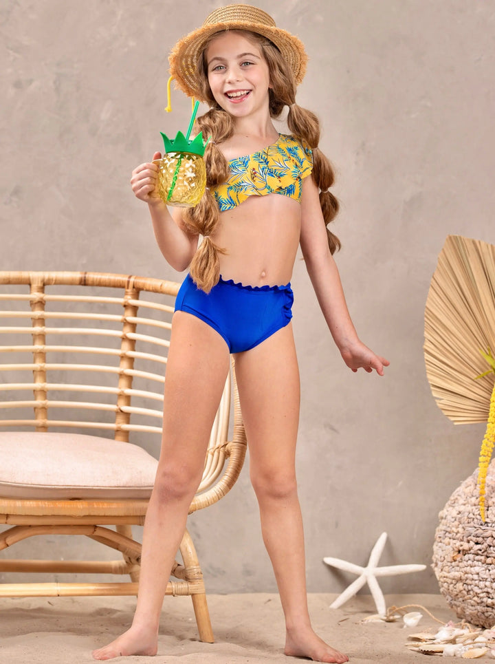 Toddler Swimwear | Girls One Shoulder High-Wasted Two-Piece Swimsuit