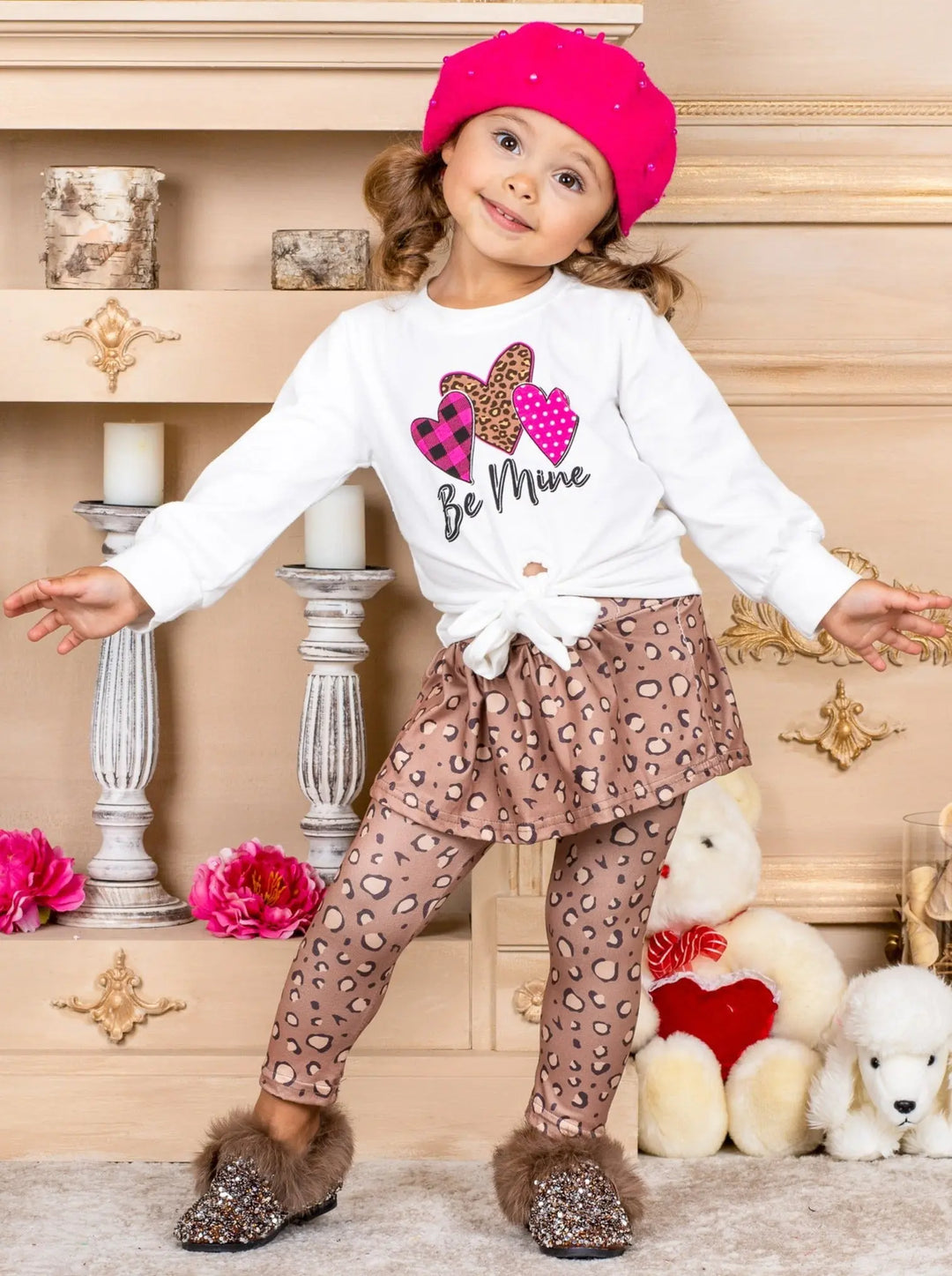 Toddler Valentine's Clothes | Girls Be Mine Top & Skirt-Legging Set