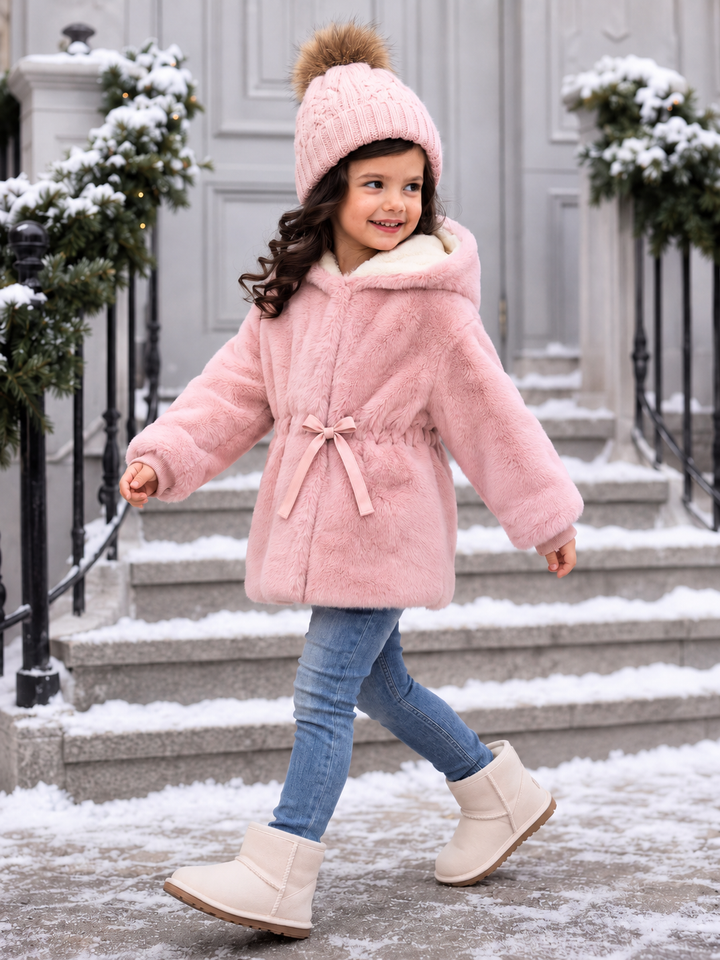 Girls Mink Fur Hooded Coats