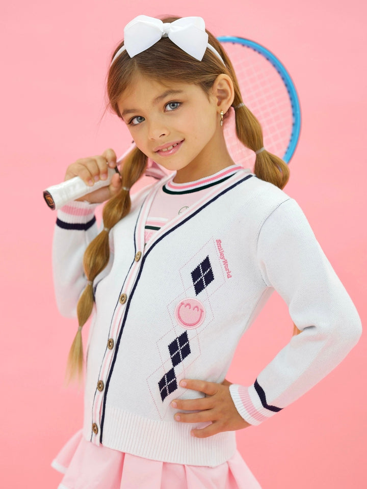 SmileyWorld Tennis Club Argyle Knit Cardigan
