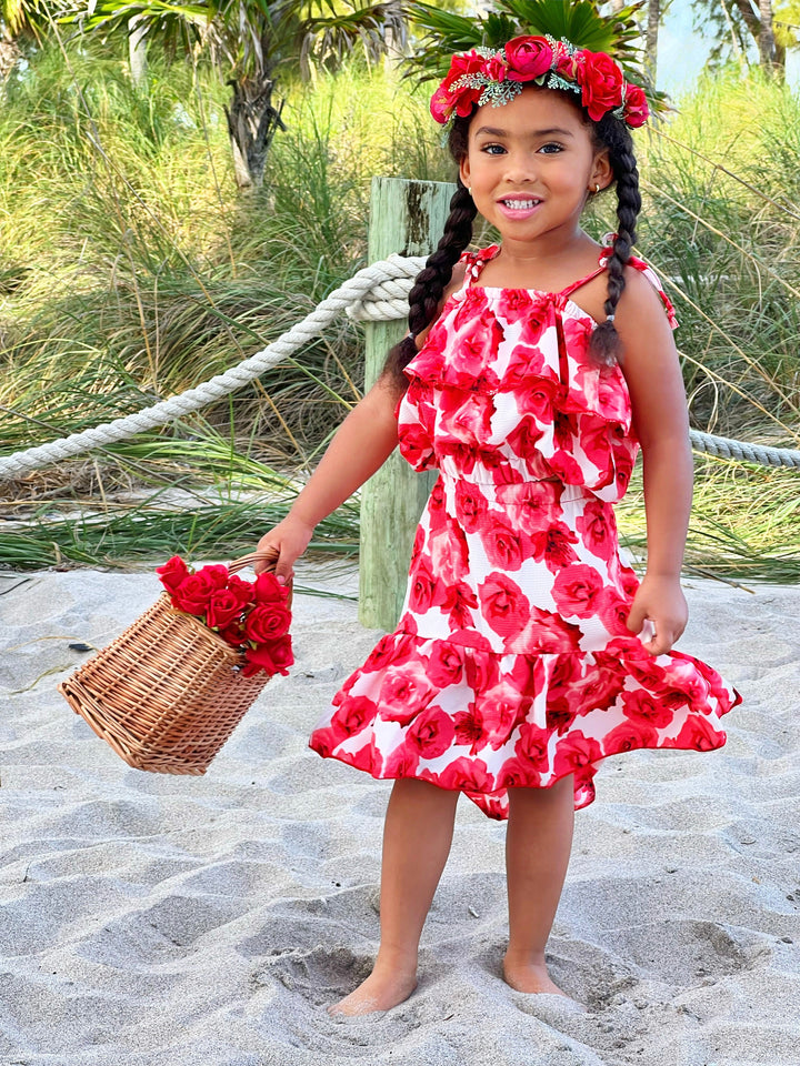Mia Belle Girls Roses Ruffle Top & Hi-Lo Skirt Set | Resort Wear 