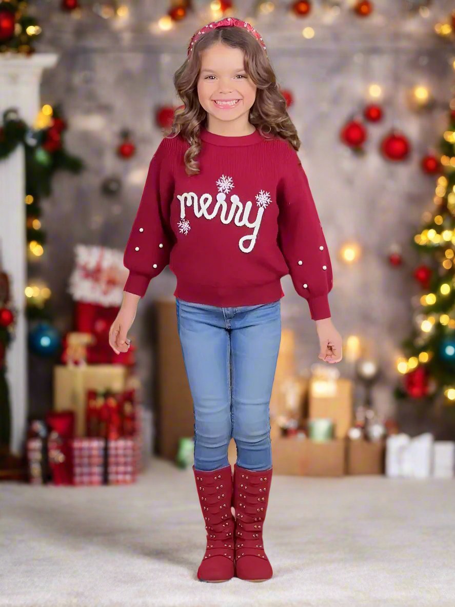 Mommy and Me Snowflake Merry Christmas Sweater Mia Belle Girls