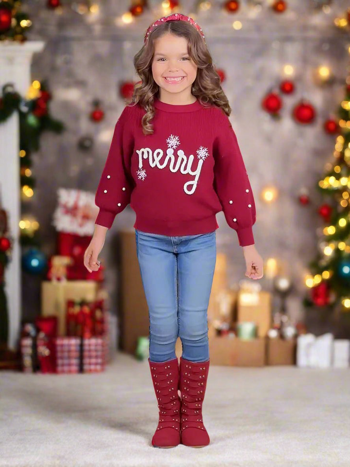 Mommy and Me Snowflake Merry Christmas Sweater Mia Belle Girls