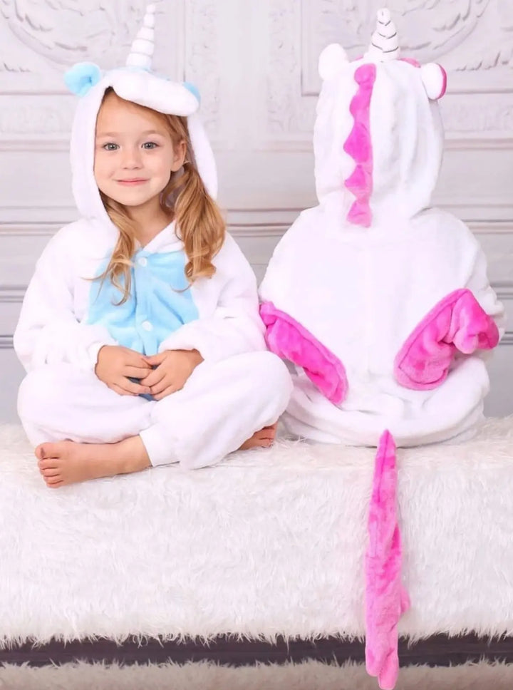 Kids Blue & Pink Unicorn Hooded Onesie Pajamas - Blue / 2T - Girls Pajama