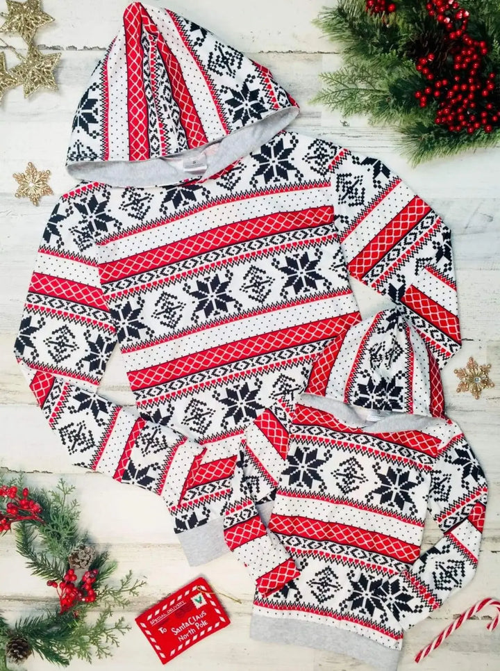 Mommy and Me Matching Tops | Winter Snowflake Print Pattern Hoodie