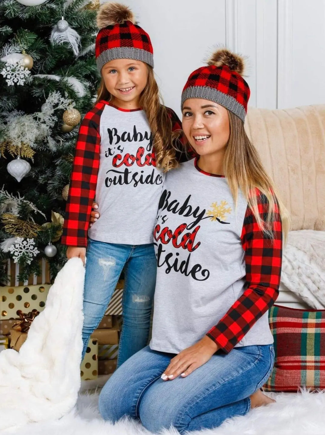 Mommy and Me Matching Tops | Baby It's Cold Outside Plaid Raglan Top