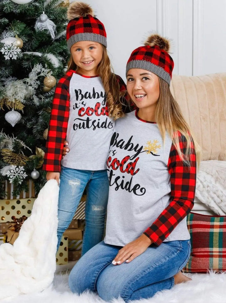 Mommy and Me Matching Tops | Baby It's Cold Outside Plaid Raglan Top