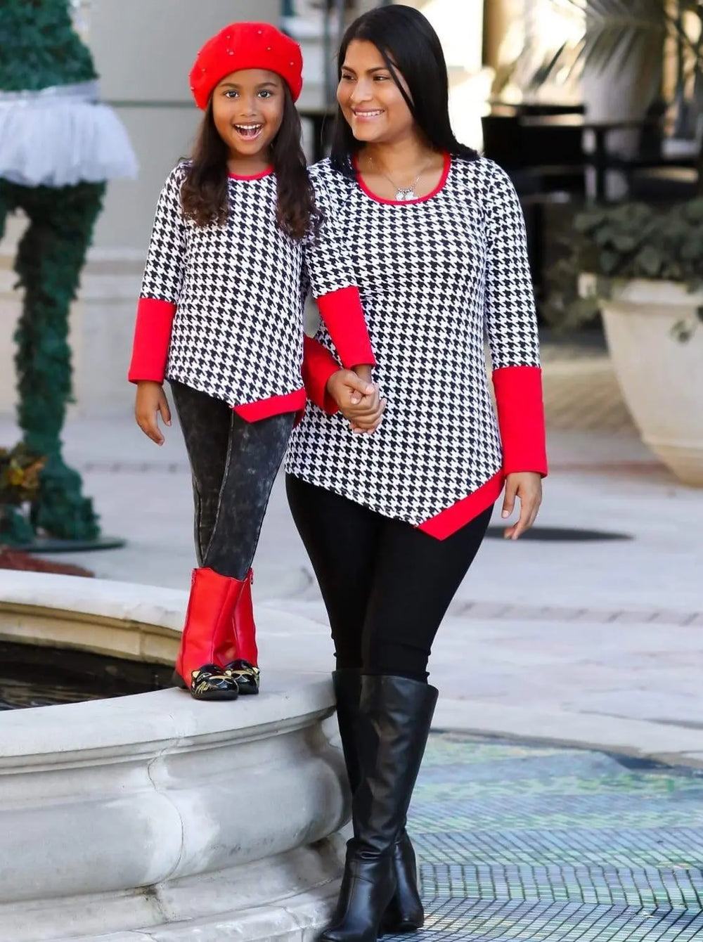 Mommy & Me Black & Red Houndstooth Matching Asymmetric Tunic - Mommy & Me Top