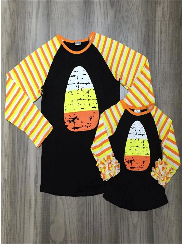 Mommy & Me Candy Corn Long Striped Raglan Sleeve Top - Mia Belle Girls