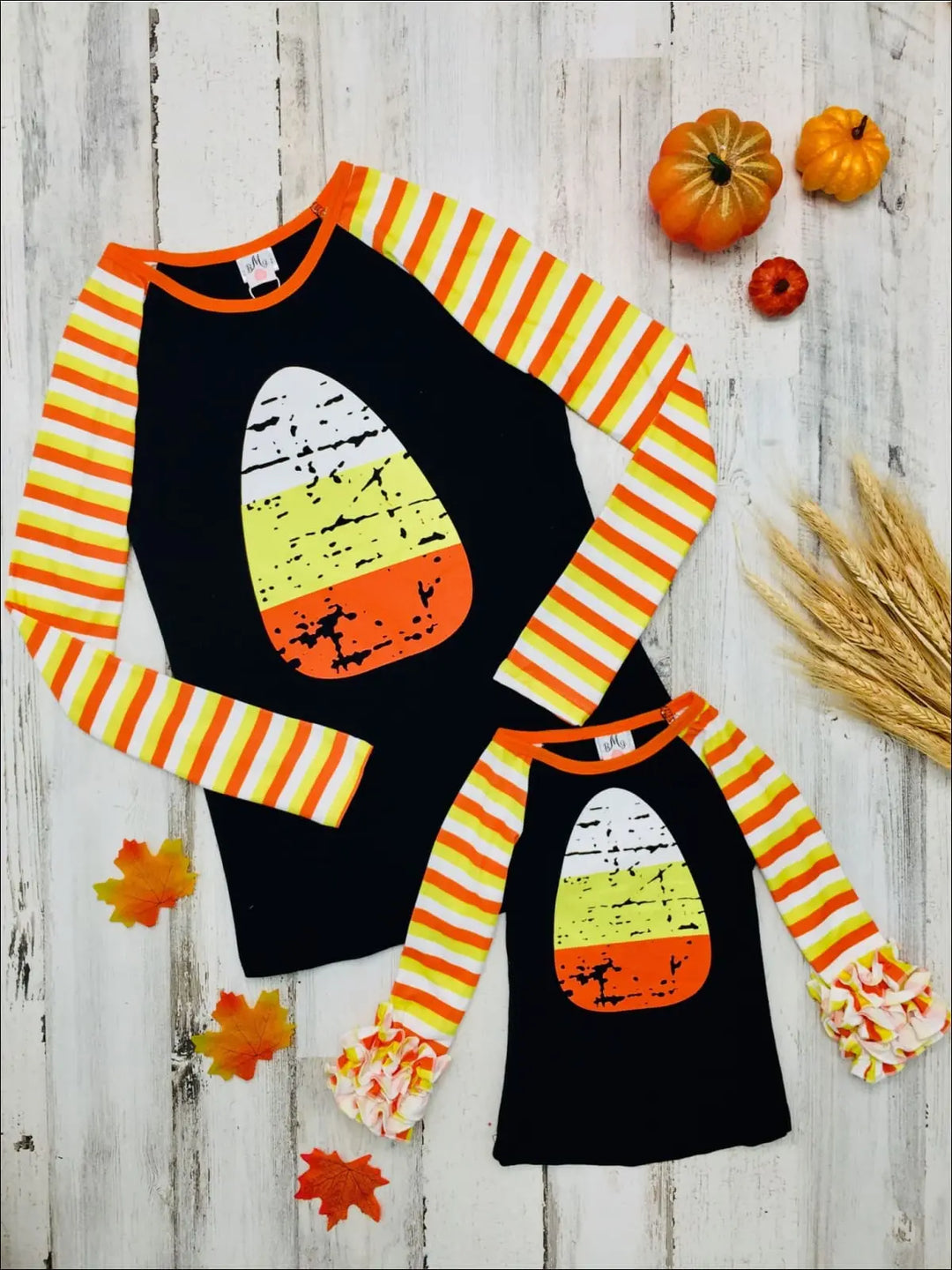 Mommy & Me Candy Corn Long Striped Raglan Sleeve Top - Mia Belle Girls