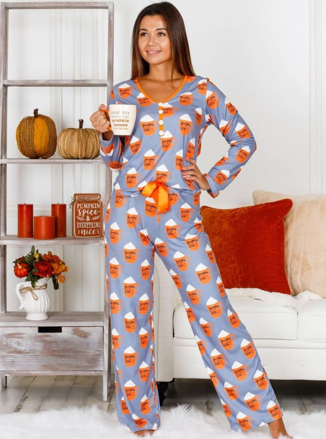 Mommy and Me Matching Pumpkin Spice Pajama Set- Mia Belle Girls