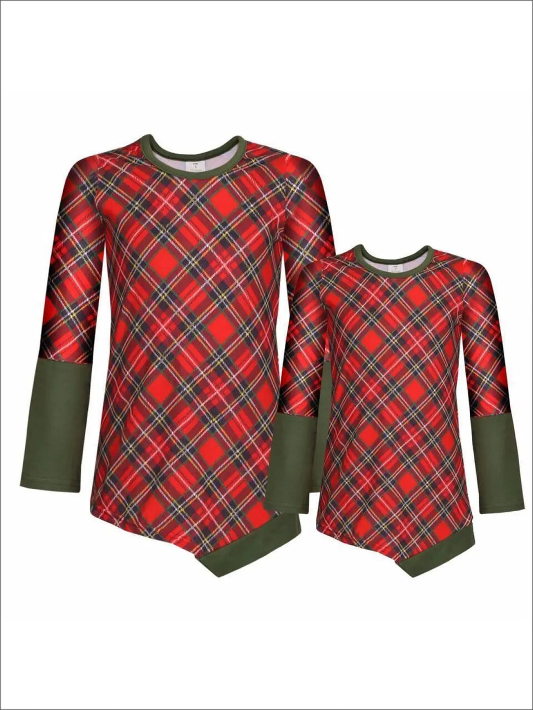 Mommy & Me Red & Green Matching Asymmetric Striped Tunic - Mommy & Me Fall Tunic
