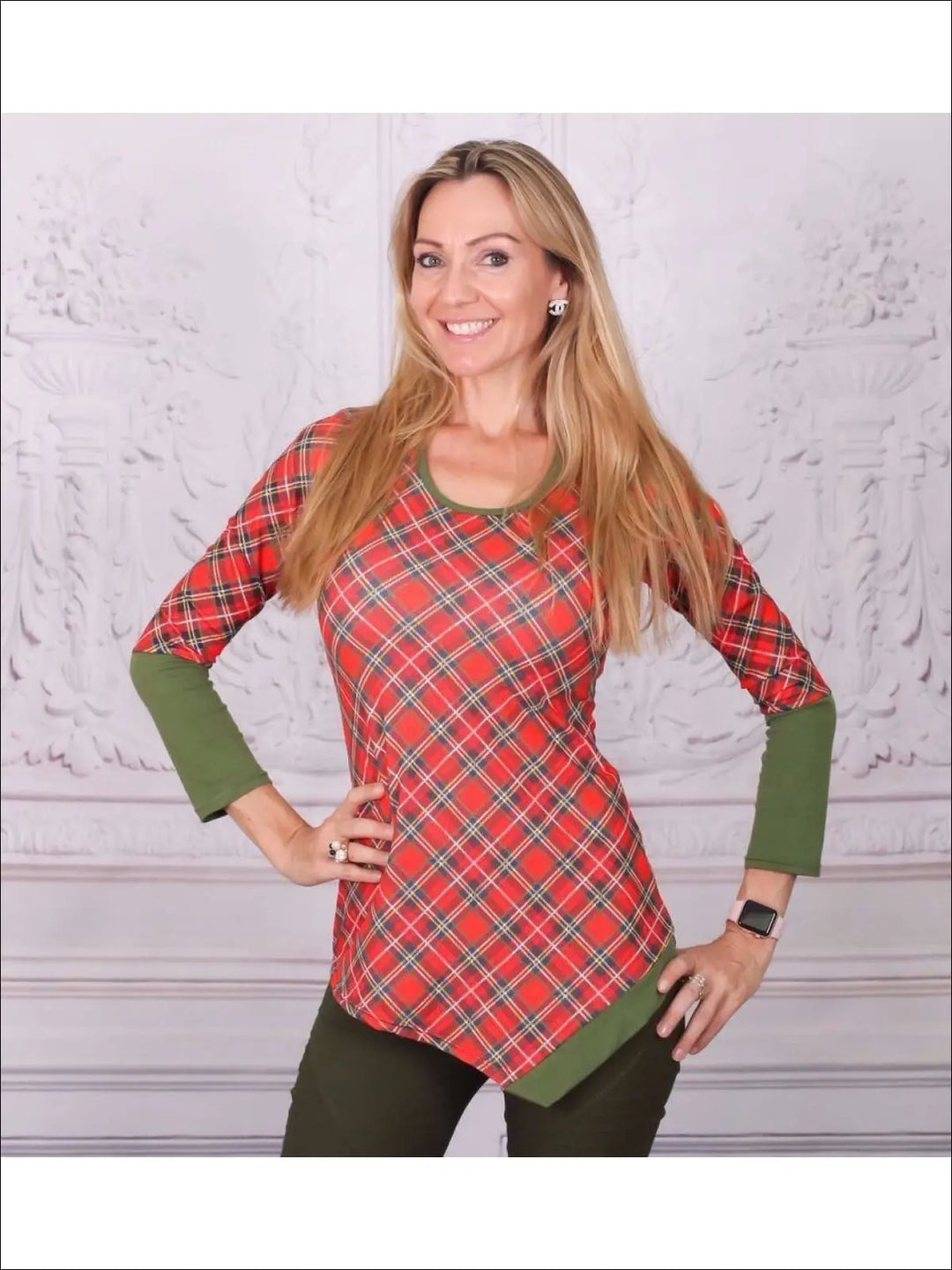 Mommy & Me Red & Green Matching Asymmetric Striped Tunic - Mommy & Me Fall Tunic
