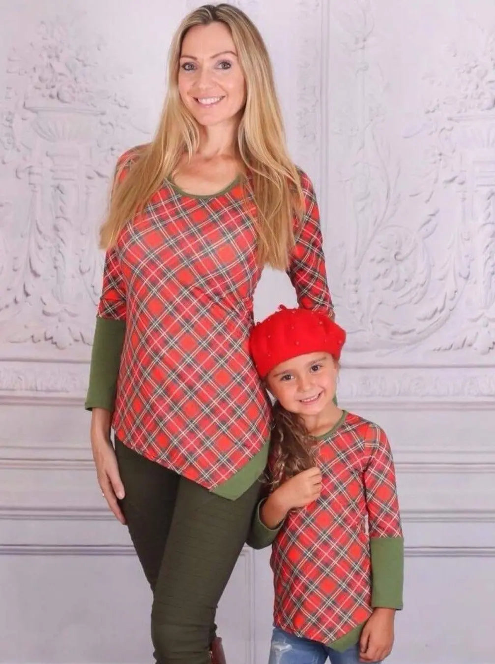 Mommy & Me Red & Green Matching Asymmetric Striped Tunic - Mommy & Me Fall Tunic