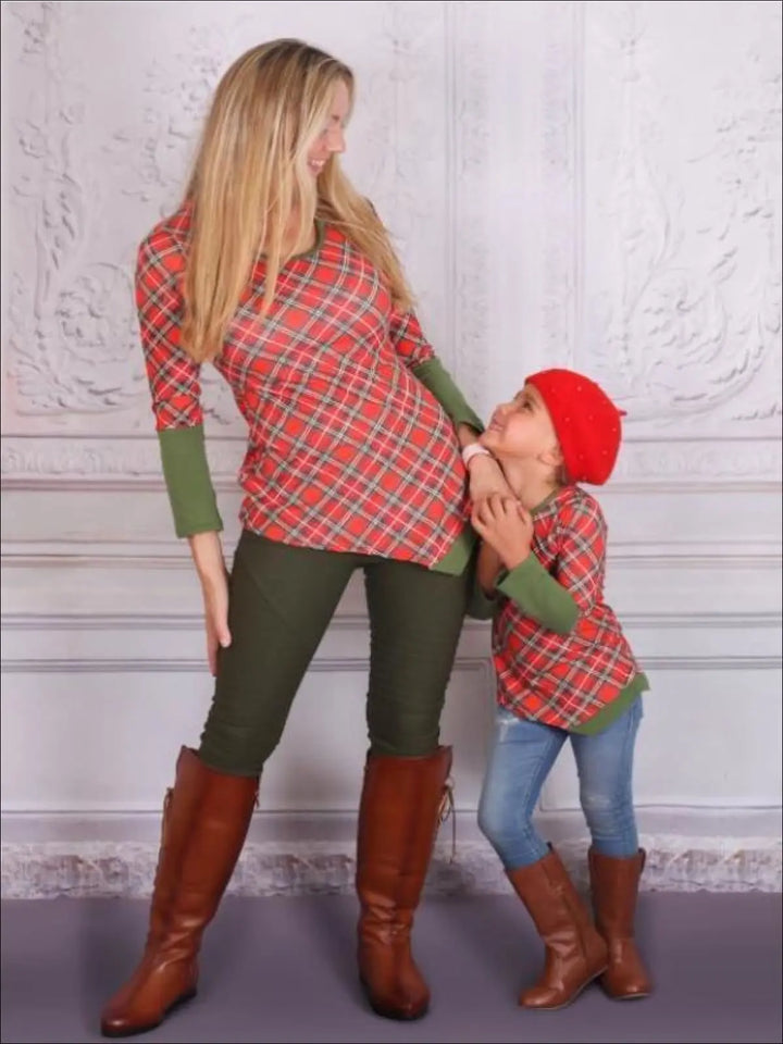 Mommy & Me Red & Green Matching Asymmetric Striped Tunic - Mommy & Me Fall Tunic