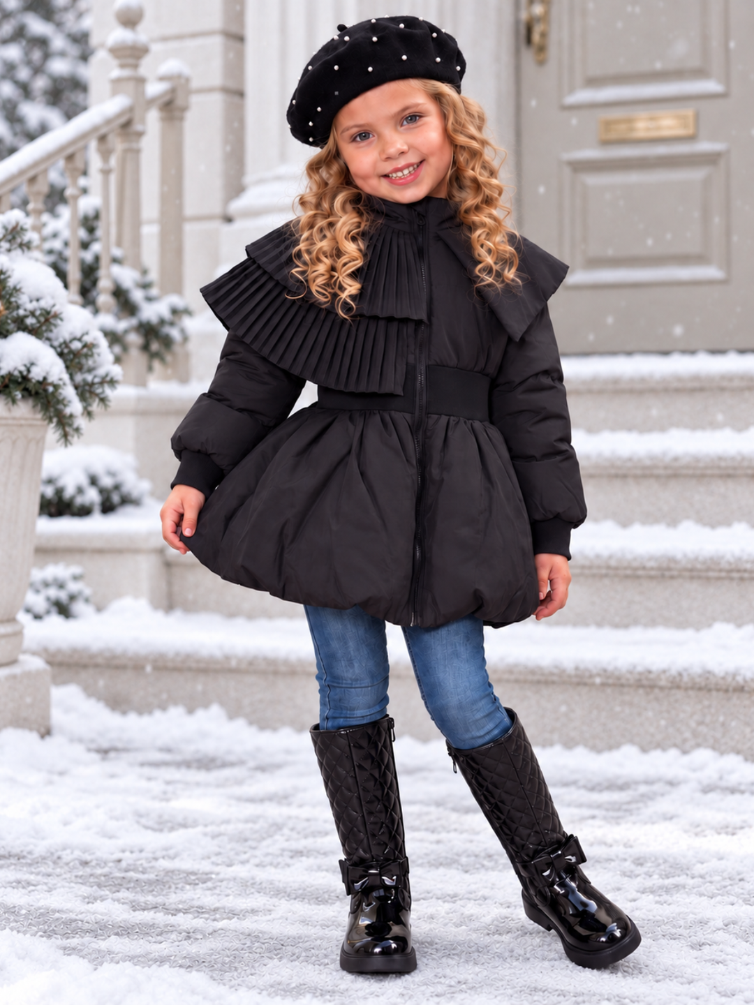 Midnight Ruffles Black Pleated Peplum Jacket
