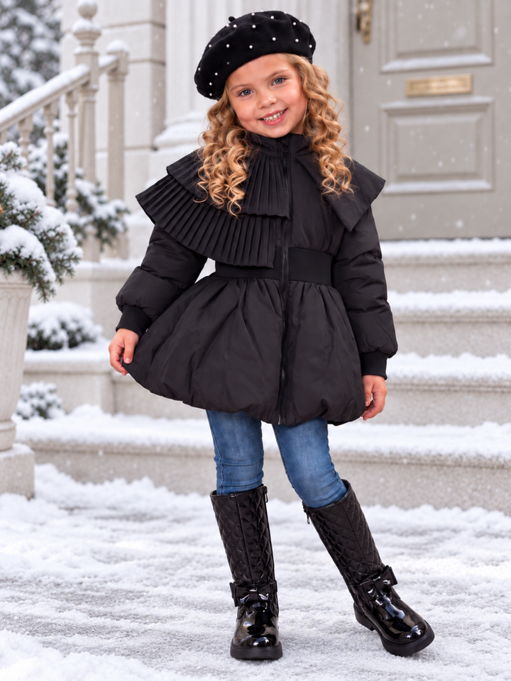 Midnight Ruffles Black Pleated Peplum Jacket