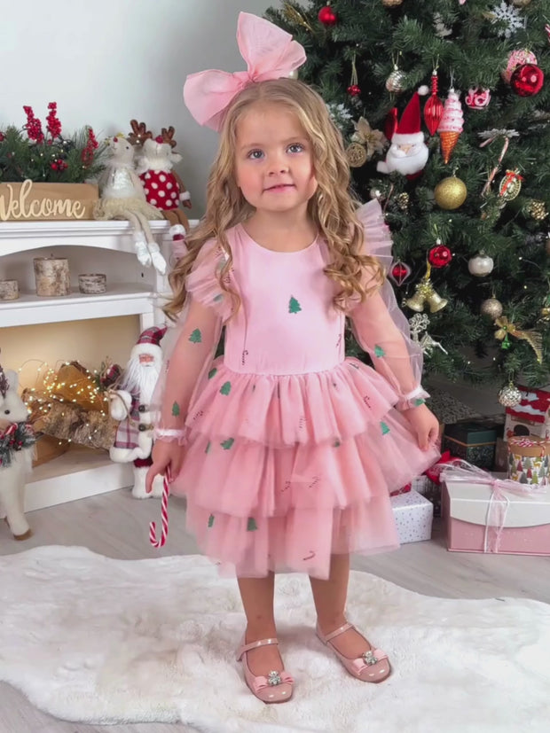 pink dress holiday Frosted Candy Cane Christmas Ruffled Tutu AC3