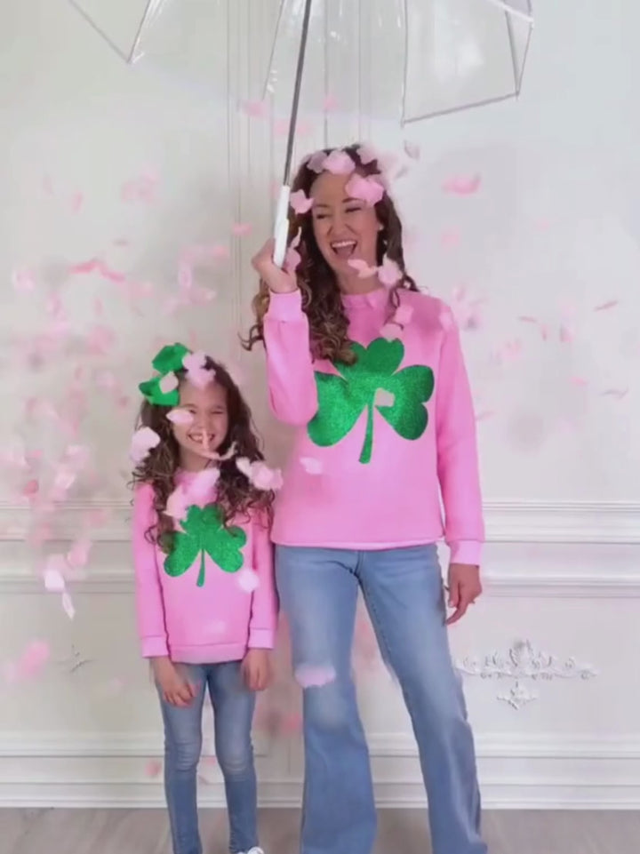 Mommy and Me Dazzling Glitter Clover Pullover Sweater