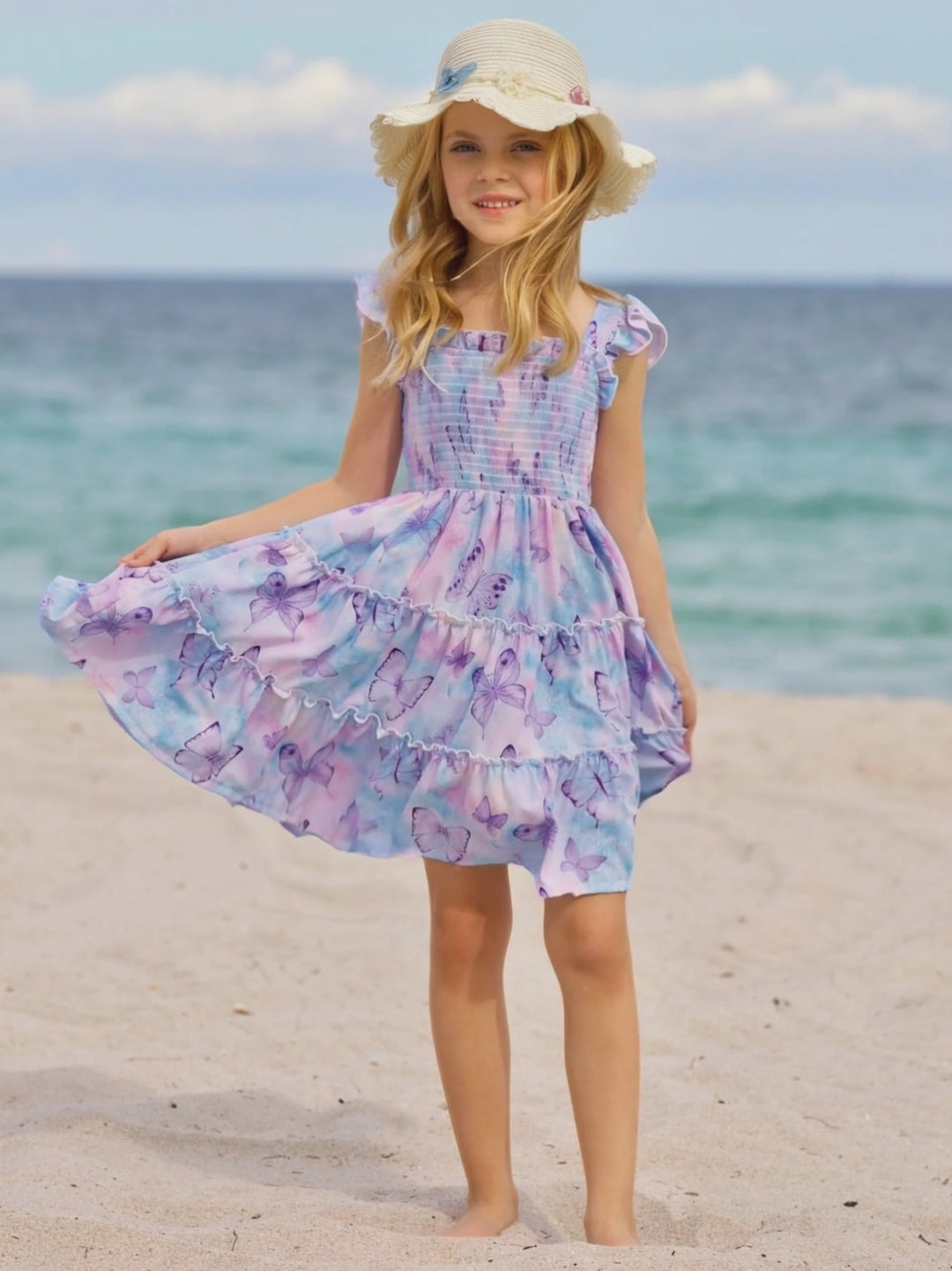 Spring Butterflies Smocked Tiered Dress