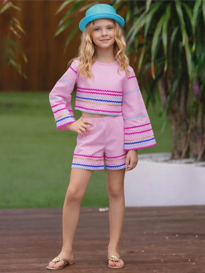 Sunset Waves Cotton Bell Sleeve Top and Short Set