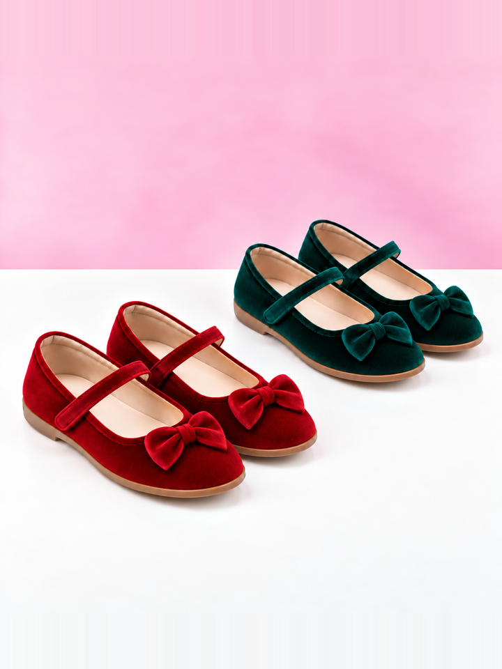 Velvet Bow Mary Jane Flats