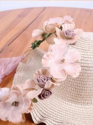 Girls Floral Ruffle Brim Straw Hat Mia Belle Girls