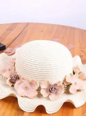 Girls Floral Ruffle Brim Straw Hat Mia Belle Girls