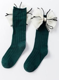 Girls Pitter Patter Green  Bow Socks